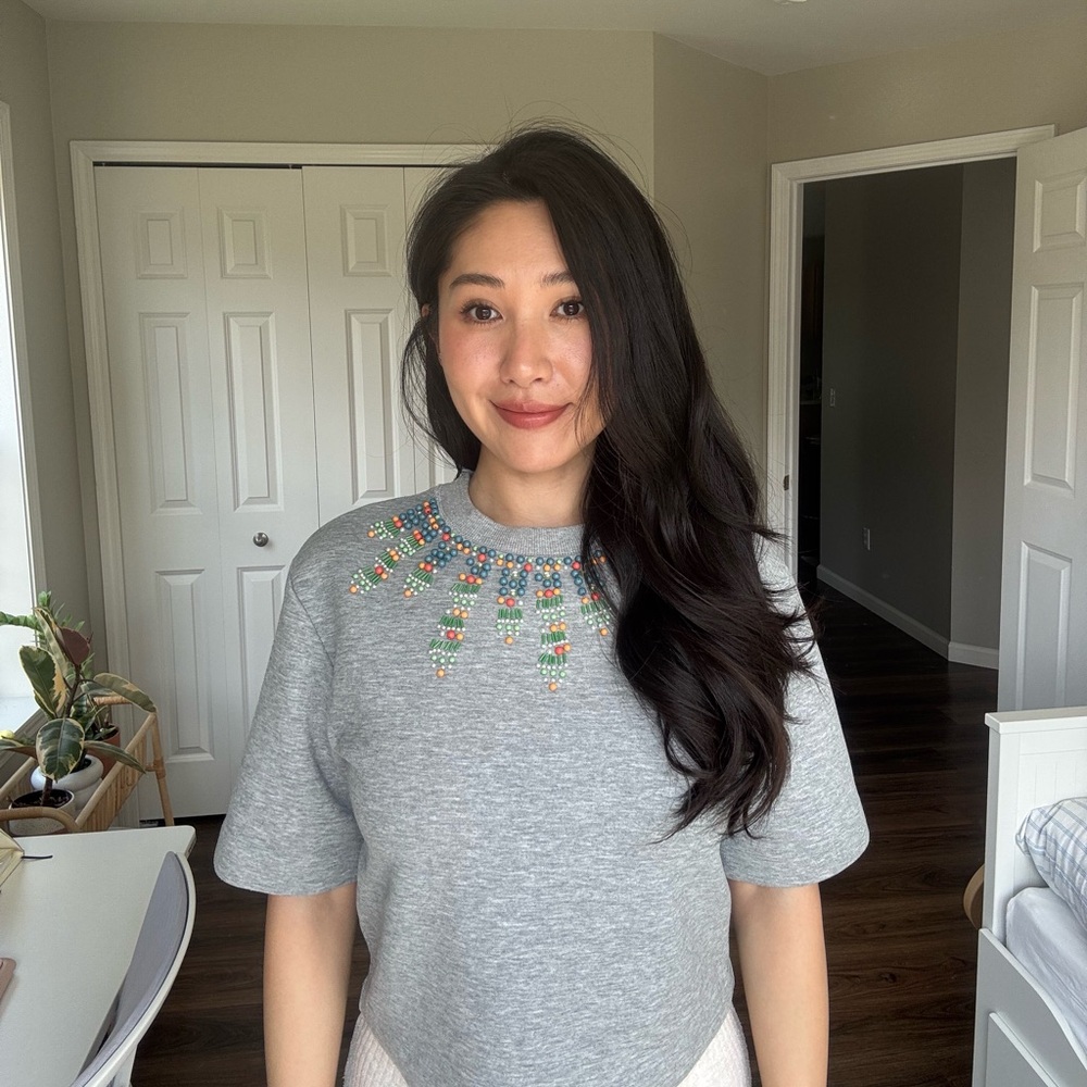Gray Beaded Embellished Top